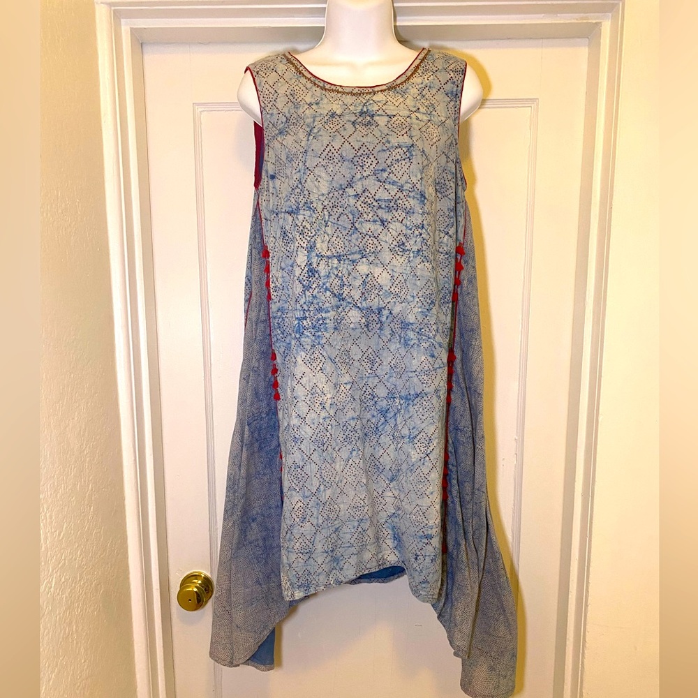 EUC Fabindia 100% Cotton Natural Dye Tassel Sleeveless A Line Dress